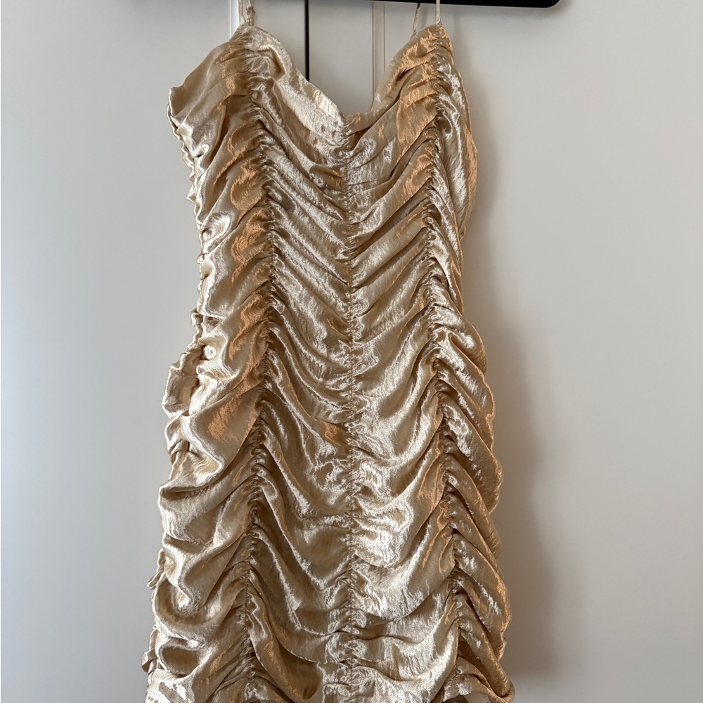 Lucy in the Sky Satin Ruched Champagne Dress